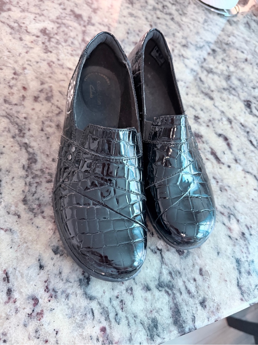 Clarks Black Croc-Embossed Slip-On Loafers